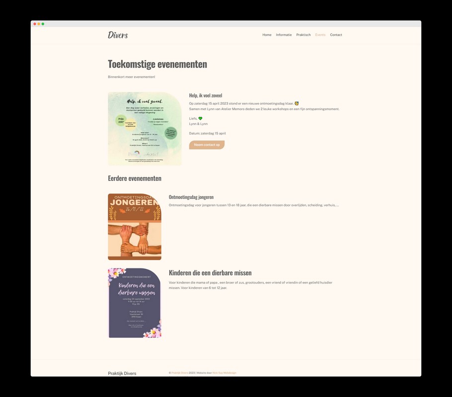 Events - Praktijk Divers - Uit het portfolio van Nick Suy Webdesign