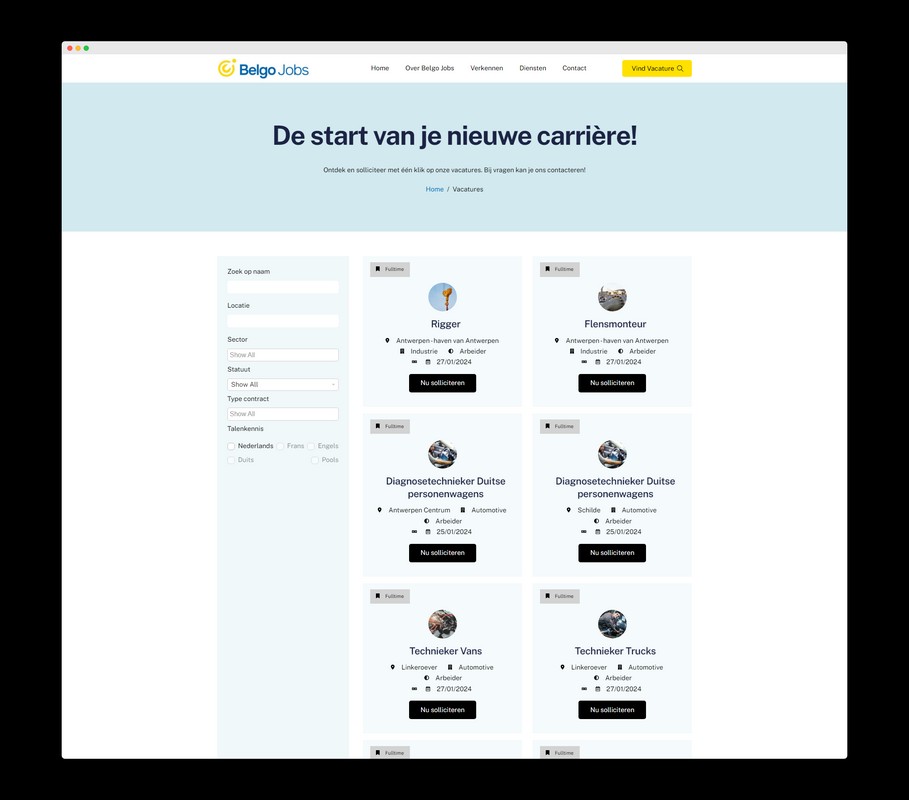 Belgo Jobs - Online vacatures plaatsen door Nick Suy Webdesign